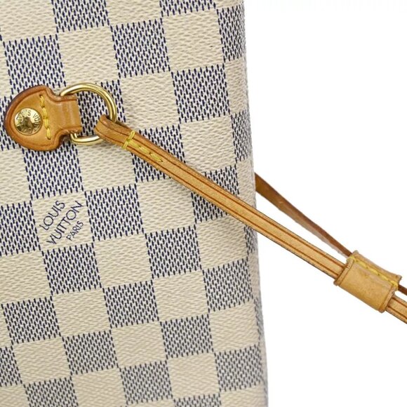 LOUIS VUITTON Neverfull MM Shoulder Tote Bag Damier Azur Leather - Picture 15 of 16
